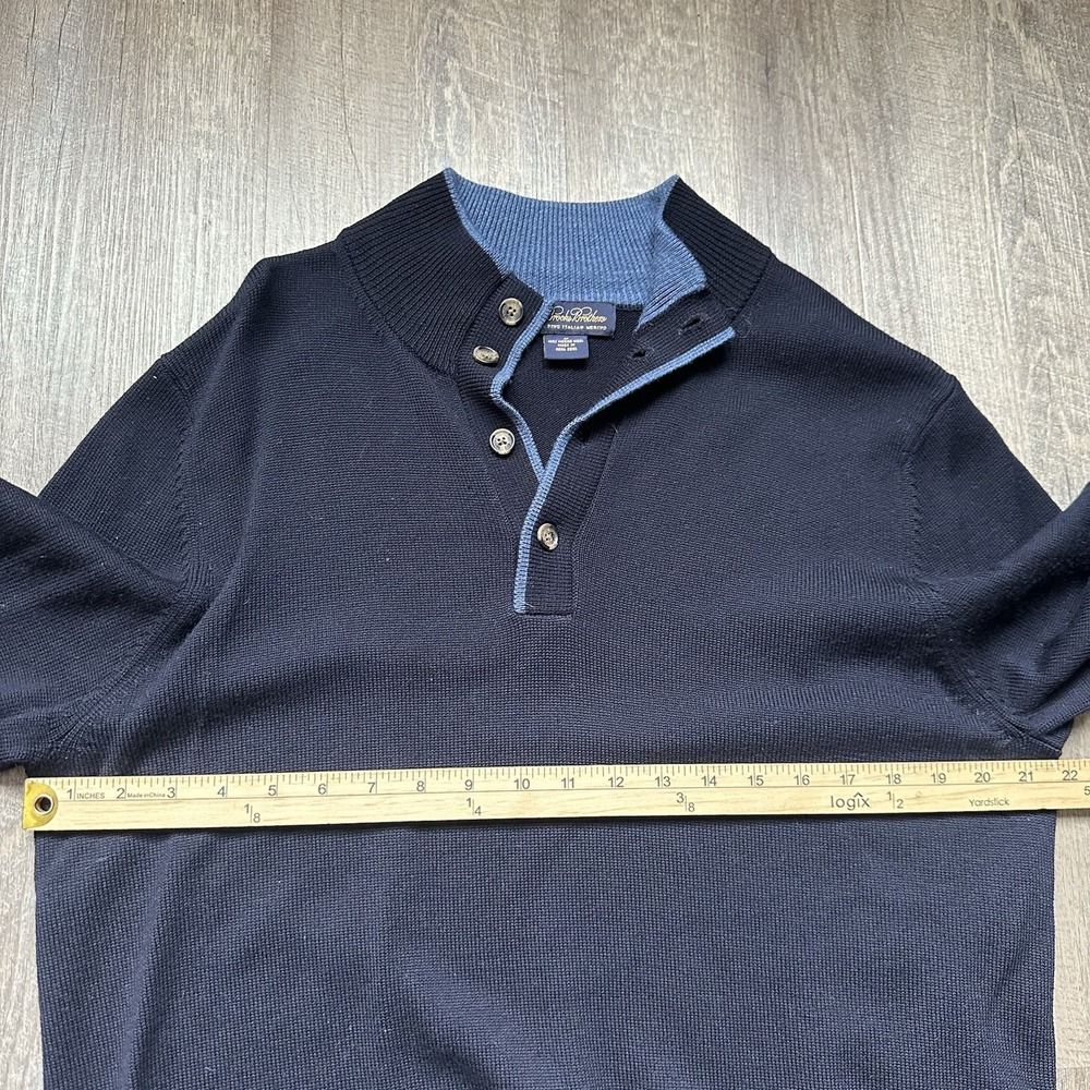 Brooks Brothers Merino Wool Rugby Polo Blue Long Sleeve Vintage Men's Medium - Picture 5 of 6